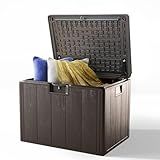 Ortus Collective 40 Gallon Resin Deck Box, Double Layer Waterproof & Outdoor Indoor Lockable Storage Box for Patio Furniture Cushions Garden Tools (Brown)