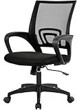 BestOffice | Ergonomic Office Chair | Mid-Back Swivel Desk Chair | Breathable Backrest & Lumbar Support | Adjustable Height | Sponge Seat | Rolling Wheels | Dark Black | for Adults & Women