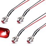 leediga 4 PCS Car 0.31"/8mm LED Metal Indicator Light, 5V-12V 120 Degree High Brightness Light with 7.87" Harness, Small Panel Signal Lights, Universal for Cars (Red)