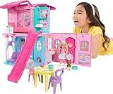 Barbie Chelsea Toy Dollhouse with 15+ Accessories, Pop-Up House Expands to 17+ x 13+ inches with 5 Play Areas & Slide, Includes Small Doll & Pet Dog