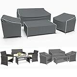Gasadar Patio Furniture Covers, 4-Piece Outdoor Furniture Cover Waterproof for Patio Loveseat, Chair and Coffee Table, 600D Heavy Duty, Grey