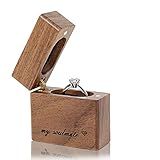 UI U & I Wooden Engagement Ring Box Small Slim Flat Ring Case Box for Proposal, Wedding