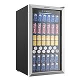 EUHOMY Beverage Refrigerator Cooler, 130 Can Mini Fridge with Glass Door for Soda Beer or Wine, Beverage Cooler for Home, Office, Bar with Adjustable Removable Shelves, Silver