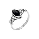 Silvebiz Black Onyx Stone Ring, 925 Sterling Silver Statement Ring For Women, Handmade Ring Gemstone Promise Ring for Birthday Christmas Gift For Her Size US 10