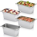 TOPZEA 4 Pack Hotel Pans, 1/3 Size 6" Deep Stainless Steel Steam Table Pan Catering Food Pans Dinner Server for Restaurant Kitchen, Breading, Marinating, Buffet & Food Prep, Party Catering Supplies