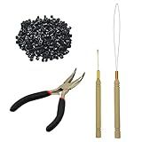 Hair Extensions Tool Kit Black Hair Pliers Pulling Hook Bead Device Tool Kits and 500 Pcs 5 mm Micro Links Rings Beads (Black)