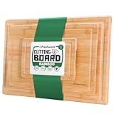 Freshware Wood Cutting Boards for Kitchen - Bamboo Cutting Board Set of 3, Cutting Boards with Juice Grooves, Serving Board Set, Chopping Board for Meat, Veggie, Easy Grip Handle (9x6", 12x8", 15x10")