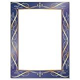 Navy Spirals Letter Papers-25 Sheets of colorful, One-Sided Framed Letter Paper for Newsletters, Announcements, and Invitation