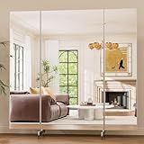brisafe 71"x67" Folding Mirror with Wheels, 3-Panel Full Length Wall Mirror, Space-Saving Design, Shatterproof Nano Material, Portable Floor Mirror for Gym, Dance Studio, Home, Commercial Use, Black
