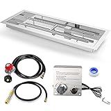 GRISUN Drop-in Fire Pit Kit 36 x 12 Inch, H-Shape Burner with Pan, Comes with Upgraded Spark Ignition Kit for Gas Fire Pit, Fire Pit Table Insert Stainless Steel for Indoor Outdoor Decoration