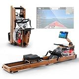 PASYOU Water Rowing Machines for Home Oak Wood Foldable Rower Machine 350LB Weight Capacity, 6 Levels Adjustable Row Machines with Monitor & Tablet Holder & 14L Tank, Bluetooth with Kinomap APP