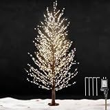 SAKWPOL 6FT Brown Lighted Birch Tree 1300LEDs Warm White Lights, Xmas Twinkle Tree with Timer,8 Lighting Modes IP44 Waterproof,Lighted Alpine Tree for Indoor Outdoor Festival Party Christmas Decor