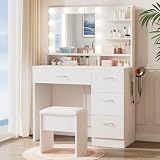 LIVELYGLOW White Makeup Vanity Desk with Charging Station & 4 Drawers