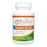 Wellness Resources Vegan Vitamin D3 5000 IU and Vitamin K2 100 mcg, 2 in 1 Vitamin D3 K2 MK-7 for Bone Health, Immunity & Arterial Health, Plant Based D3 MK7, Vitamin D Third Party Tested 60 Capsules