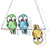 Stained Glass Window Hanging Multicolor Owls Ornaments - Handmade Stained Glass Suncatchers Hanging Outdoor Garden Decor - Decoration for Home Garden Christmas Party Wedding Housewarming Gifts