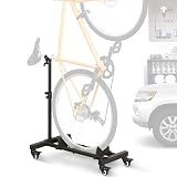 Vertical Bike Stand, Freestanding Bike Rack for Garage Storage, Upright Bicycle Floor Stand with Adjustable Height and 360° Rolling Wheels, Space Saving Indoor Bike Holder for 24"-29" Standard Bikes