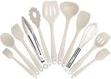 Kitchen Utensil Set - 11 Cooking Utensils - Colorful Silicone Kitchen Utensils - Nonstick Cookware with Spatula Set - Colored Best Kitchen Tools Kitchen Gadgets (Khaki)