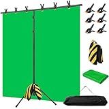 Green Screen Backdrop with Stand, 8x7.2ft Portable Greenscreen Background with Stand, T-Shape Green Screen Stand kit with 6 Spring Clamps, Sandbag, Carry Bag for Zoom, Video
