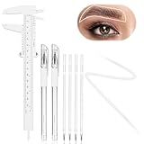 Eyebrow Microblading Marker Pen, 2 Pcs Brow Mapping Pens with with 4 Replacement Refills and 1 Ruler, Makeup Tattoo Skin Marker Pen, Brow Lamination Supplies for Eyebrow Lip Skin(White)