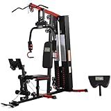Fitvids Multifunctional Home Gym Equipment with 122.5 lbs Weight Stack, Full Body Workout Weight Machine Strength Training Exercise Equipment with Pulley System & Leg Press, All-in-One Workout Station