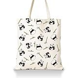MOCHPEN Panda Pattern Canvas Tote Bag for Women, Reusable Cute Animal Bamboo Print Shoulder Bag, Aesthetic Casual Tote for Grocery Shopping Travel Daily Use