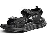 KuaiLu Womens Orthopedic Walking Sandals Comfortable Plantar Fasciitis Arch Support Summer Outdoor Travel Outfits Platform Cushion Shoes Athletic Sport Recovery Adjustable Strap Slides Black Size 8