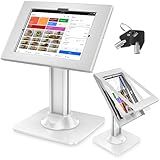 AboveTEK Anti-Theft iPad Kiosk Stand, POS iPad Security Stands, Aluminum Locking Tablet Stand with Heavy Duty Base, 360° Swivel & 75° Tilt, Retail Desk Mount for Business & Commercial Use (White)