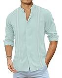 JEKAOYI Mens Linen Shirts Long Sleeve Button Down Shirts Business Dress Clothing Beach Vacation Summer Tops Mint Blue