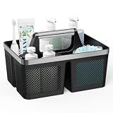 BYUNER Black Shower Caddy Portable: Plastic Bathroom Caddy Organizer with Handle and Holes, Cleaning Caddy, Hard Shower Basket Storage Tote for Toiletry, College Dorm Room Essentials for Men