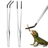 2 Pack Extra Long Stainless Steel Reptile Feeding Tongs with Rubber Tip - 10.6" Straight And Curved Long Tweezers for Aquariums, Feeder for Beard Dragons, Lizard and Snakes (Silver)