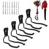 Juformin Garden Power Tool Hanger, Garage Wall Hooks, Weedeater Rack, String Trimmer Hanger, Utility Hooks for Garage Tool Organizers and Storage - Black, 4 Pcs