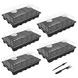 Gardzen 5-Set Seed Starter Tray Kits, Durable Plant Germination Trays with Humidity Vented Domes and Bases, Ideal for Seed Starting, Indoor Gardening, and Greenhouse (Total 200 Cells)