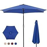 OLIXIS 7.5ft Patio Umbrella with Tilt and Crank Button & 8 Sturdy Ribs Waterproof, Patio Table Umbrella Perfect for Poolside, Terrace, Beach and Outdoor Restaurant, Blue