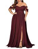 VOUIAO Women's Daily Plus Size Dresses A Line Chiffon Wedding Guest Bridesmaid Maxi Dress Prom Evening Party Cocktail Gown Wine red 1XL