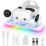 Charging Dock for Meta Quest 3S/Quest 3, Kinwin PD 18W Fast Charging Station for Oculus 3S Accessories with RGB Light, Magnetic Charger Stand for Headset/Controller with 2 Rechargeable Batteries