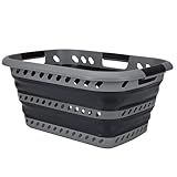 Laundry 360 Collapsible Laundry Basket | Portable | Space Saver Storage | Hold 2 Loads | Store Under the Bed or Closet | Good for Kids | Dorm | Bedroom | Large | Grey/Black