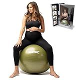 BABYGO Birthing Ball - Pregnancy Yoga Labor & Exercise Ball & Book Set Trimester Targeting, Maternity Physio, Birth & Recovery Plan Included Anti Burst Eco Friendly (Olive, 65cm)