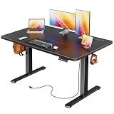Huuger Electric Standing Desk with Power Outlets and USB-C Port, 47 X 24 Inch Height Adjustable Desk, Sit Stand Desk for Home Office, Computer & Gaming Desk with 4 Presets, Stable Steel Frame, Black