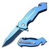 Blue Steel Customized Custom Insert Your Text On Handle, Auto Emergency Rescue Escape Tool - Seatbelt Cutter & Window Glass Breaker Hammer Color- Blue