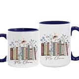 Personalized Teacher Mug, Teacher Coffee Mug, Floral Books Mug for Teacher, Custom Name Librarian Bookworm Gift for Reader, Teacher Appreciation Gifts