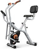 Pooboo Foldable Stationary Exercise Bike with Elliptical Mode, 8-Level Magnetic Resistance, Adjustable Seat & Handrail, LCD Monitor, 300LBS Capacity for Home Fitness & Rehab