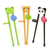 PandaEar 3 Pairs Animal Toddler Training Chopsticks for Kids, Reusable Beginners Learning Chopsticks with Silicone Finger Guide, Frog, Bear & Panda Helpers for Boys and Girls Ages 2-8