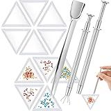 Mudder 20 Pieces Bead Sorting Trays Triangle and 3 Pieces Bead Scoop Piercing Ball Grabber Tool Kit Rhinestone Sorting Tweezers for Jewelry Making Small Beads Stones Gems Crystals