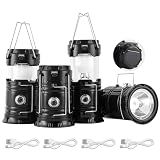 Lichamp Collapsible Portable Solar Camping Lantern, USB Rechargeable LED Flashlight - Survival Kits for Power Outages Hurricane Supplies Emergency, Indoor & Outdoor, 4-Pack