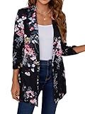 LADI TREND Women 3/4 Sleeve Business Casual Long Blazer Lightweight Fashion Open Front Stretch Suit Jacket *Floral,Size 2XL*