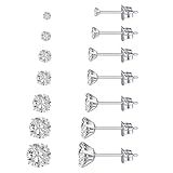 7 Pairs Silver Cubic Zirconia Stud Earrings for Women Trendy Stud Earrings Set Hypoallergenic Stud Earrings 20G CZ Studs Earrings for Women Jewelry Stud Earring