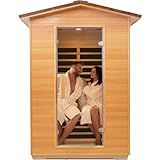 Outdoor Sauna Far Infrared Saunas Dry Sauna Room Canadian Hemlock Wood Wooden Sauna Spa 1950W Low-EMF with Cup Holder and Towel Rack for Two Person 47 * 39 * 82inch