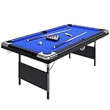 7 Ft Portable Pool Table, Adults Folding Billiards Tables for Family Recreation Game Rooms Garage, Outdoor Pool Table Includes Full Set of Balls, 2 Cue Sticks, Chalk and Felt Brush, Blue