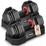 PIRIER Adjustable Dumbbell Set 50LB, 18-in-1 Free Weight Adjustable Dumbbells, One-Hand Twist Adjust, Space-Saving Design, Home Gym Strength Training Equipment for Men & Women