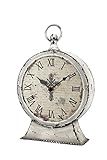 Stonebriar Large 12 Inch Decorative Battery Operated Table Top Clock with Roman Numerals and Antique Finish, 12", Worn White